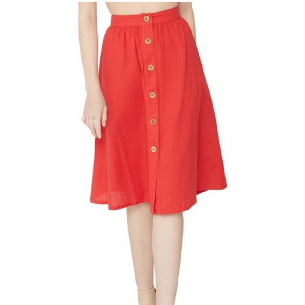 BCBGENERATION Cherry Red Woven Skirt Button Down